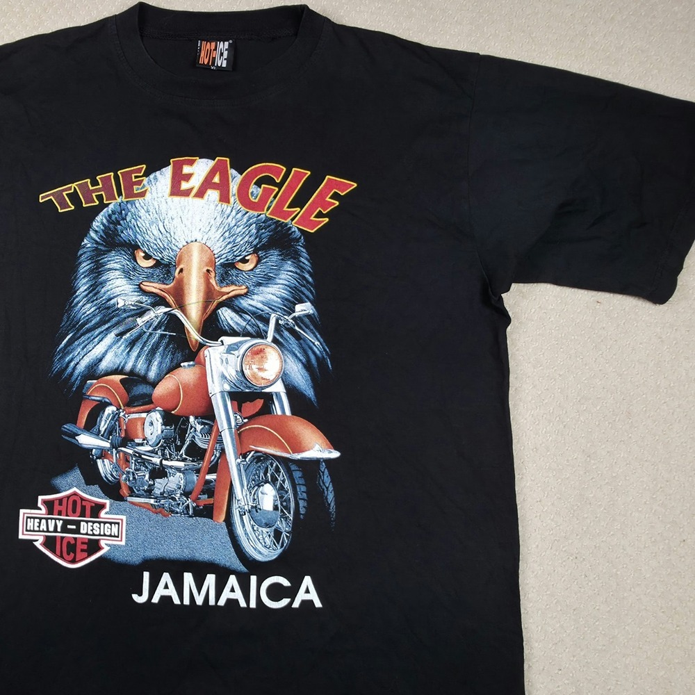 Vintage Hot Ice T-Shirt Mens XL‎ Eagle Motorcycle Jamaica Biker Tee Double Sided